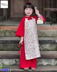 Áo dài Tết June đỏ hoa nhí