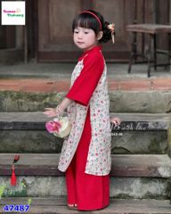 Áo dài Tết June đỏ hoa nhí