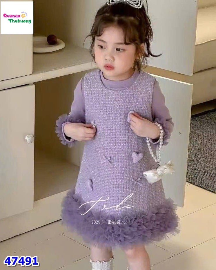 Set đầm tím đính nơ