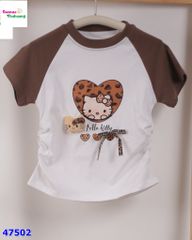 Áo trắng tay nâu Hello Kitty