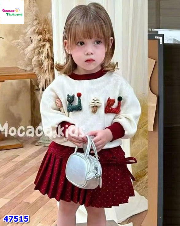 Set áo len kem cây thông , chân váy đỏ chấm bi