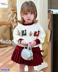 Set áo len kem cây thông , chân váy đỏ chấm bi