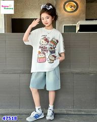Set áo trắng Hello Kitty , quần Jean