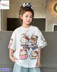 Set áo trắng Hello Kitty , quần Jean
