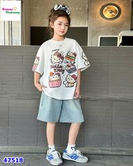 Set áo trắng Hello Kitty , quần Jean