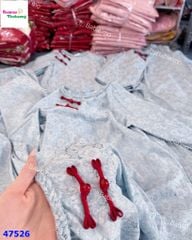 Áo dài Babies Mo lụa xanh (tặng băng đô hồng)