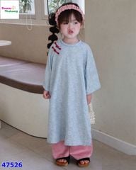 Áo dài Babies Mo lụa xanh (tặng băng đô hồng)