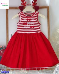 Đầm Sofia sọc đỏ thêu nơ