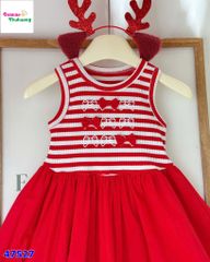 Đầm Sofia sọc đỏ thêu nơ