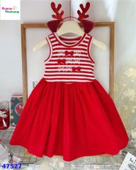 Đầm Sofia sọc đỏ thêu nơ