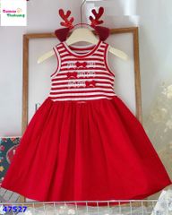 Đầm Sofia sọc đỏ thêu nơ