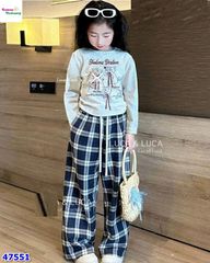 Set Luca xám in mèo, quần caro