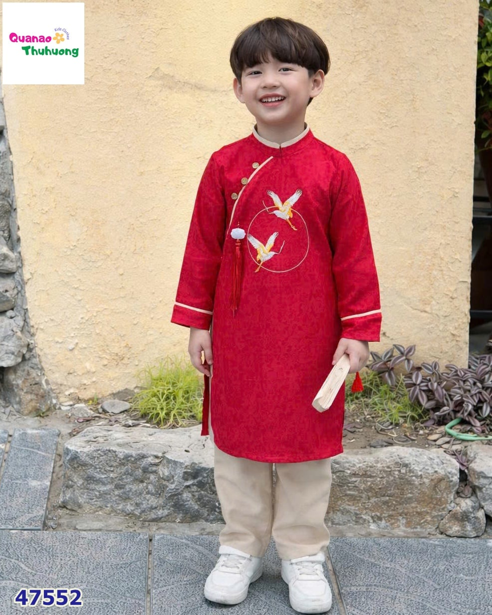 Bộ áo dài Tết Cúc Chi đỏ thêu hạc