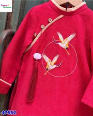 Áo dài Cúc Chi đỏ thêu hạc