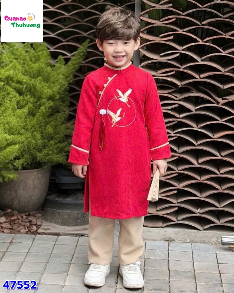 Bộ áo dài Tết Cúc Chi đỏ thêu hạc