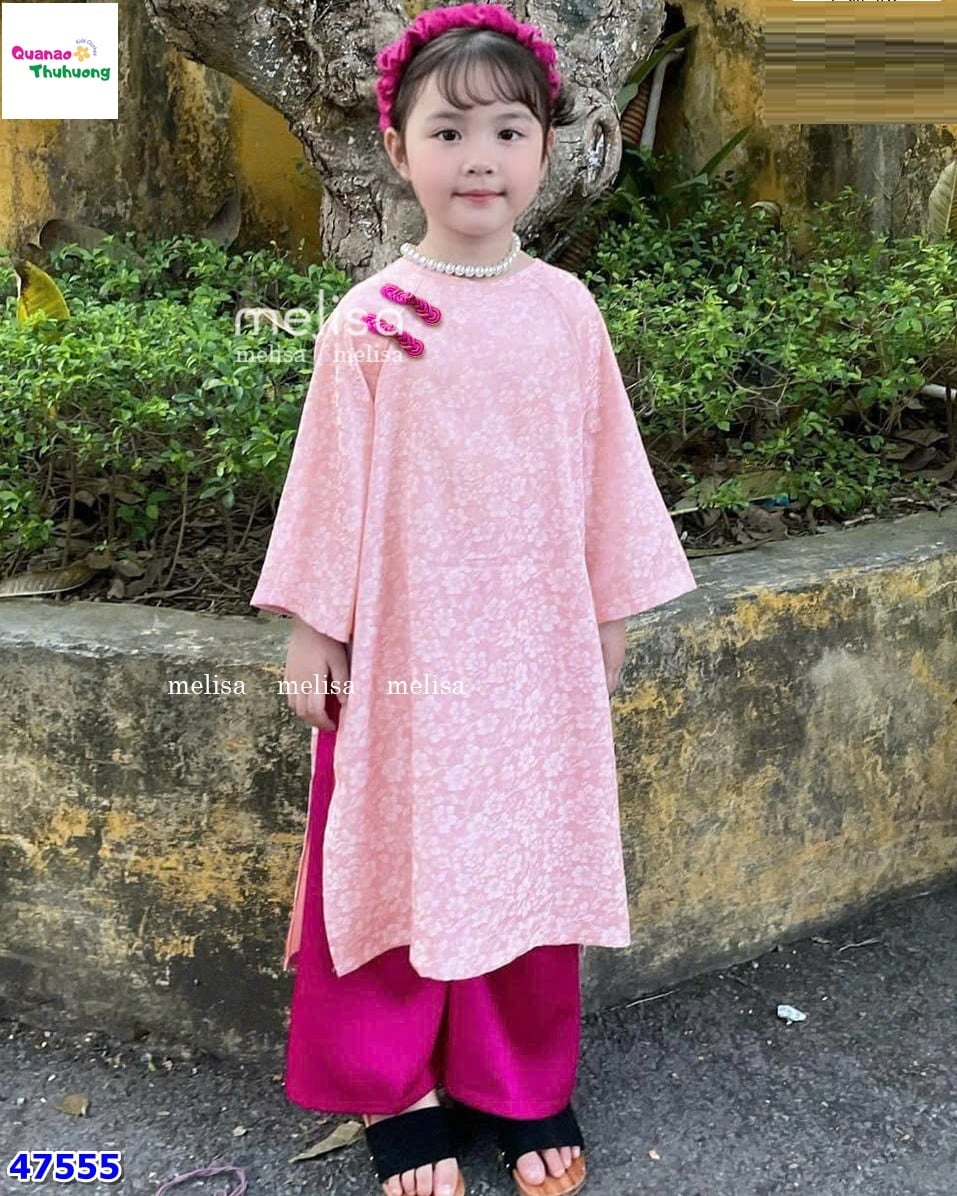 Áo dài Melisa hồng đính cúc