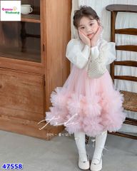 Đầm dạ hồng tầng ren bồng