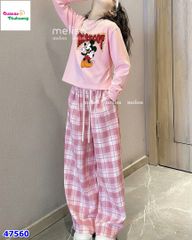 Set Melisa hồng Mickey, quần caro hồng