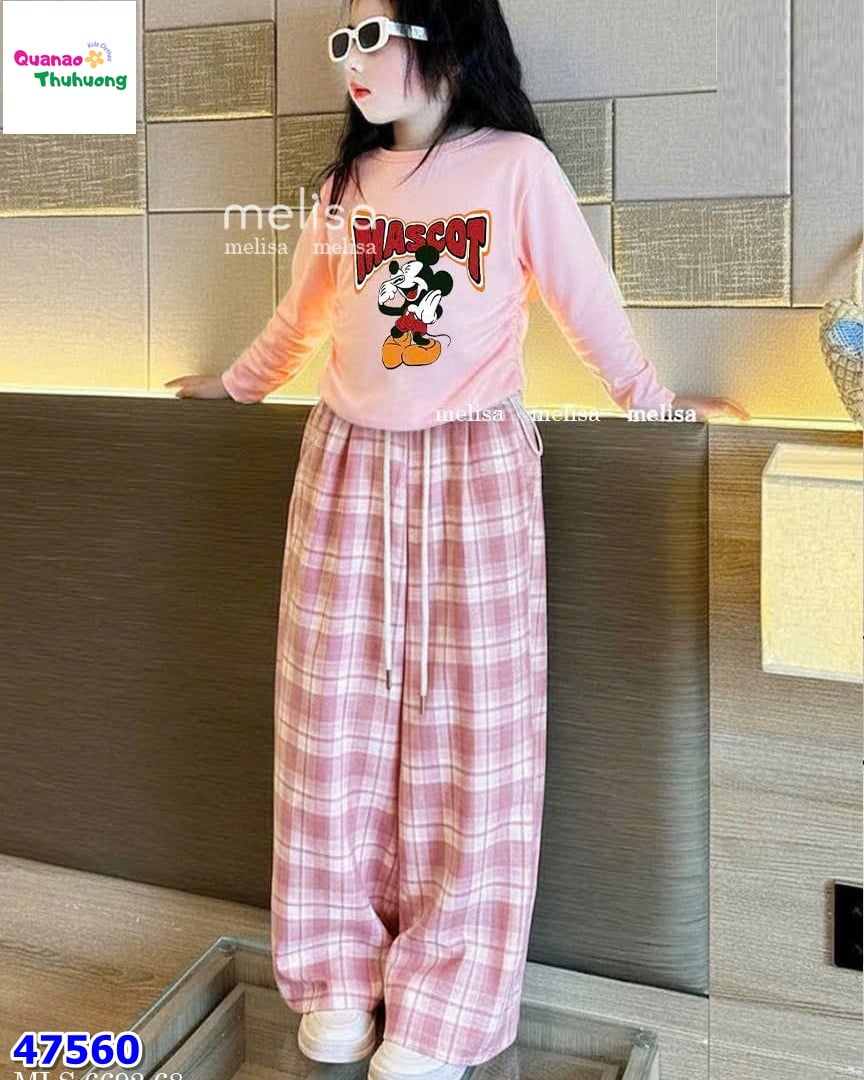 Set Melisa hồng Mickey, quần caro hồng
