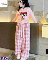 Set Melisa hồng Mickey, quần caro hồng