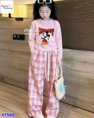 Set Melisa hồng Mickey, quần caro hồng