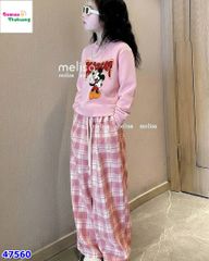 Set Melisa hồng Mickey, quần caro hồng
