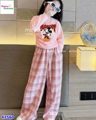 Set Melisa hồng Mickey, quần caro hồng