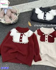 Áo len đỏ viền cổ trắng