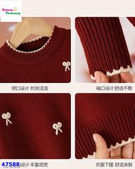 Áo len đỏ đính nơ