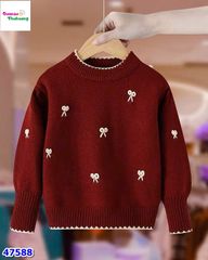 Áo len đỏ đính nơ