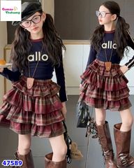 Chân váy tầng caro đỏ