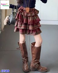 Chân váy tầng caro đỏ