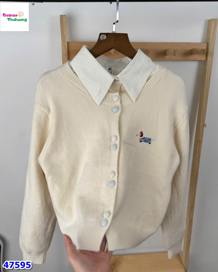 Set Cardigan kem & sơ mi cún