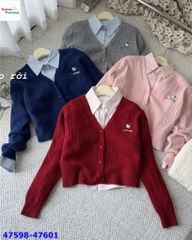 Set Cardigan đỏ & sơ mi Kitty