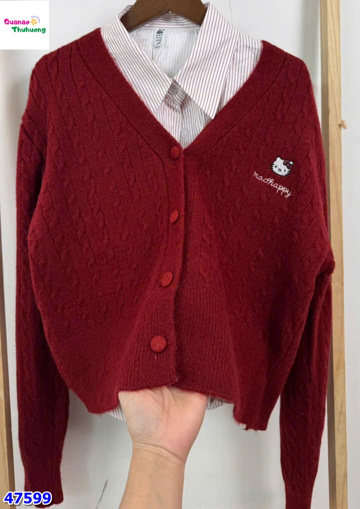 Set Cardigan đỏ & sơ mi Kitty