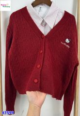 Set Cardigan đỏ & sơ mi Kitty