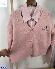 Set Cardigan hồng & sơ mi hồng Kitty