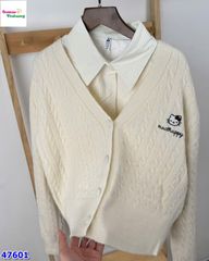 Set Cardigan kem & sơ mi Kitty