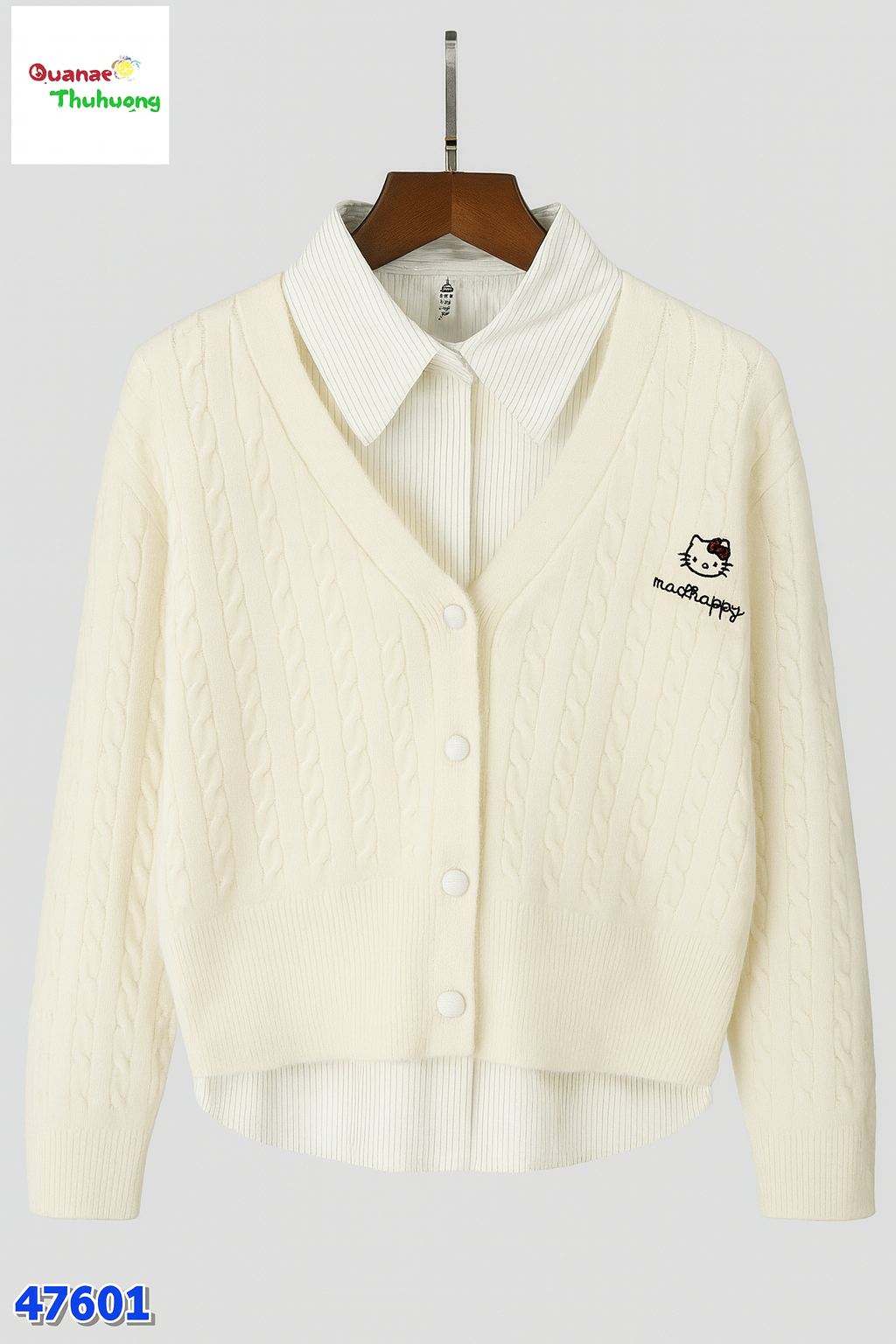 Set Cardigan kem & sơ mi Kitty