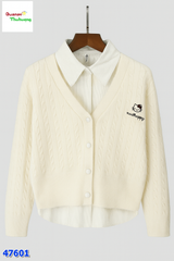 Set Cardigan kem & sơ mi Kitty