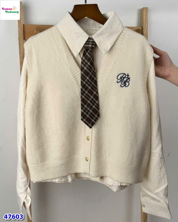 Set 2 món sơ mi gile RB kem