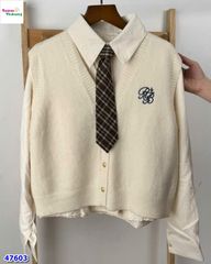 Set 2 món sơ mi gile RB kem