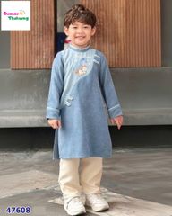 Áo dài Cúc chi xanh thêu ngựa