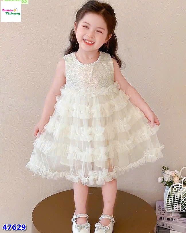Đầm tiệc MiaKid kem đính cườm (tặng nơ cài tóc)