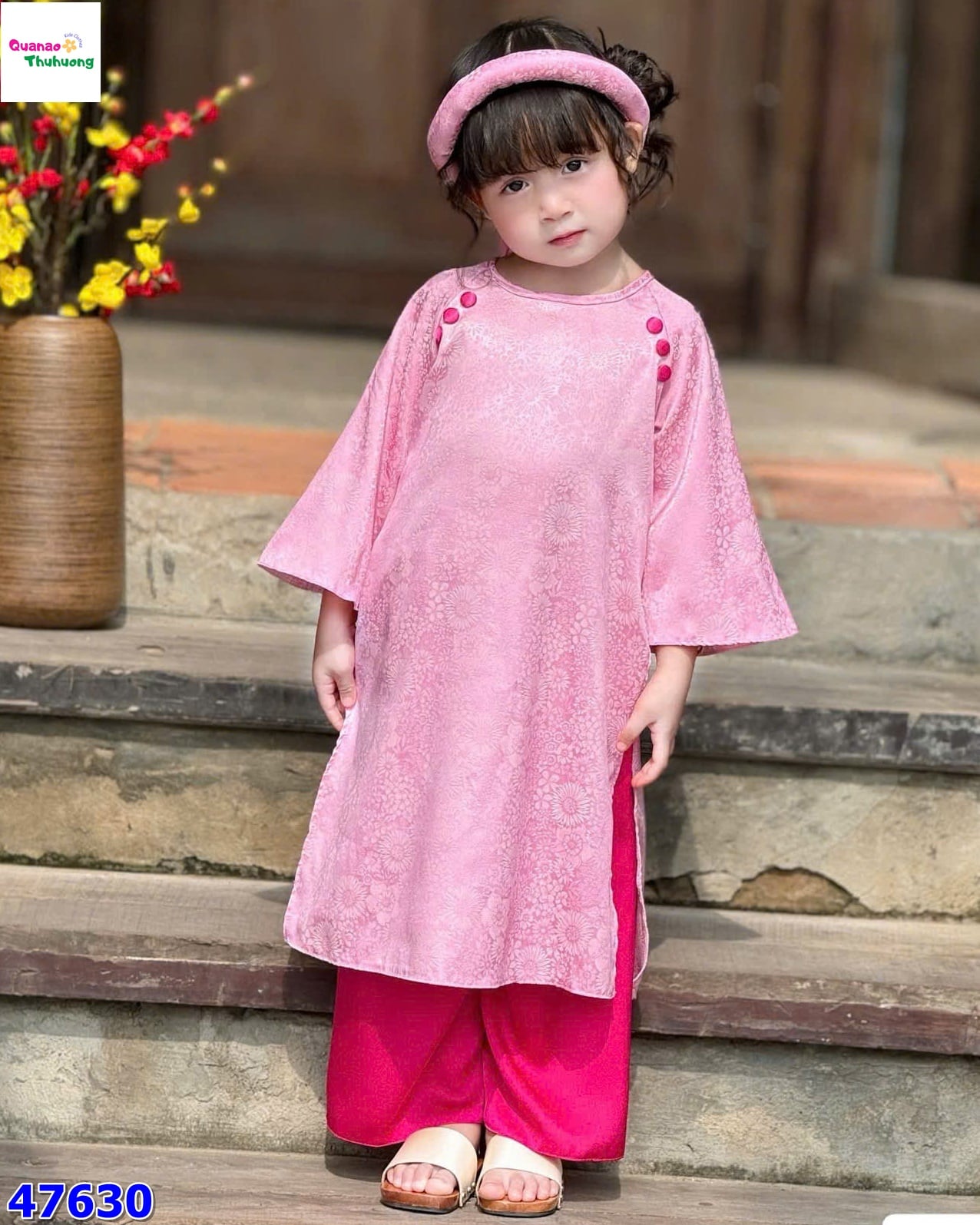 Áo dài Babies Mo lụa hồng