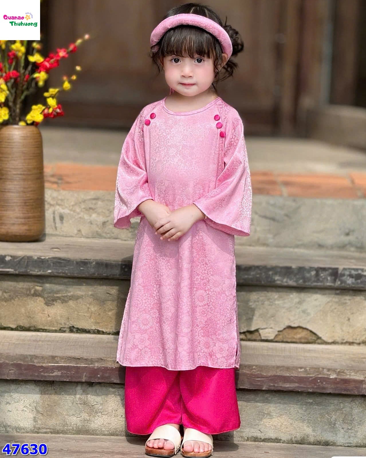 Áo dài Babies Mo lụa hồng