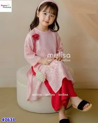 Áo dài MLS hồng thêu hoa, quần đỏ