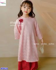 Áo dài MLS hồng thêu hoa, quần đỏ