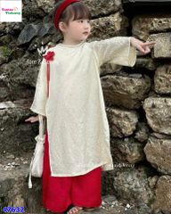 Áo dài J&J kem thêu hoa, quần đỏ