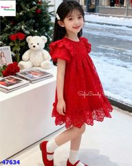 Đầm MiaKid đỏ ren in nơ